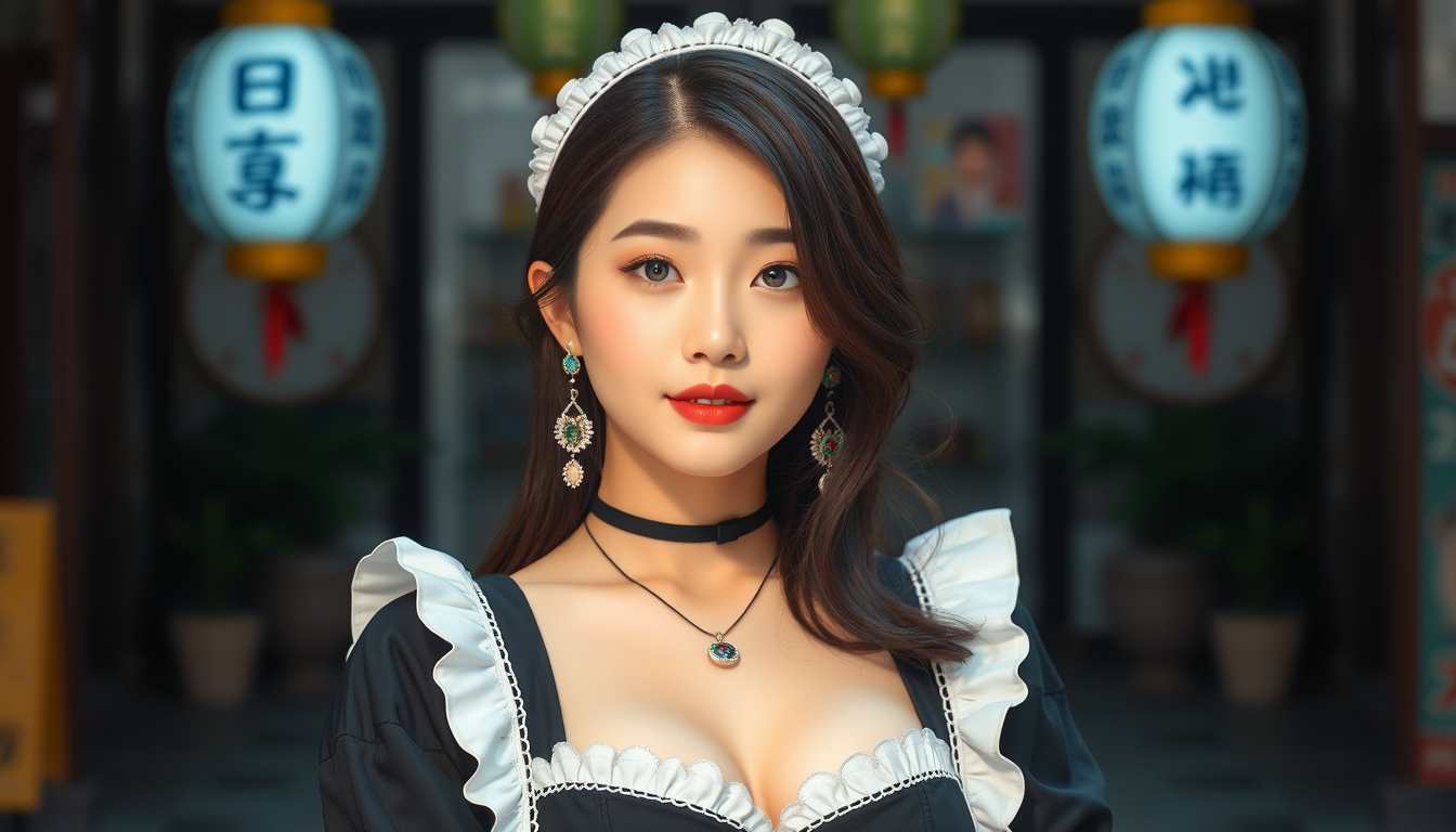 Main art studio: The Korean girl have a very big chest and wearing black maid clothe