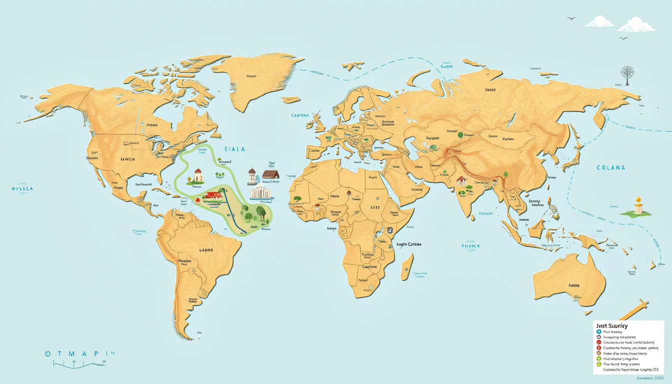 Fantasy Maps idea: a readable fictional world map with coherent coastlines, terrain regions, routes, and landmarks, deliberate composition, Realistic A3 map of “The Worl