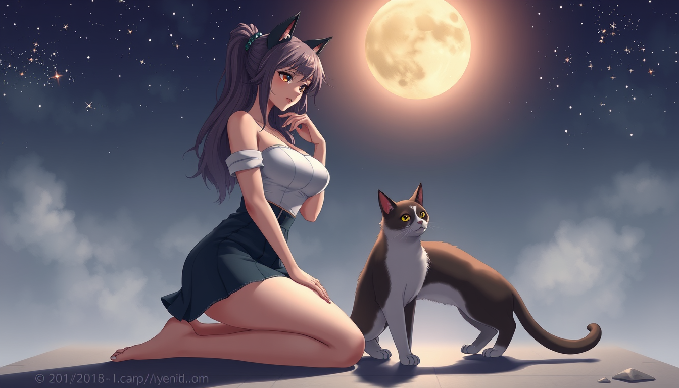 AI Art prompt example created from the prompt: Gorgeous curvy anime cat women kneeling