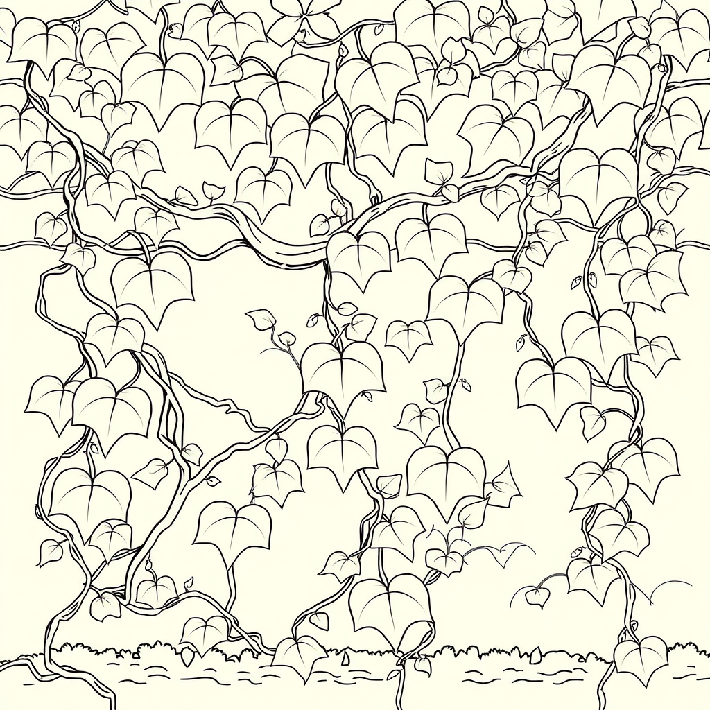 AI Art prompt example created from the prompt: vines, full coverage line art no shading simple