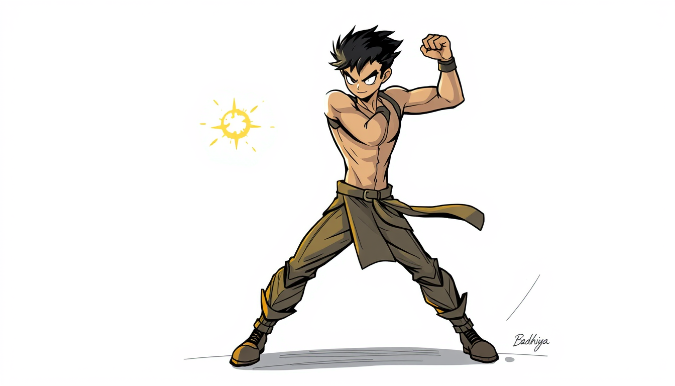 Main art studio: Badhiya stickman drawing power lighting etc.fighting pose stylish and cool Without any background only his body
