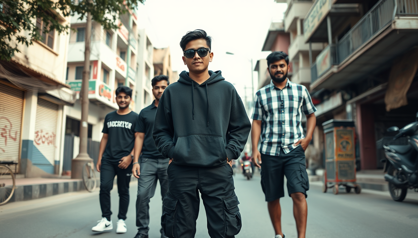 Main art studio: Create a realistic cinematic short film set in the streets of Dhaka, Bangladesh. Maintain the same five characters throughout the film. Main Character