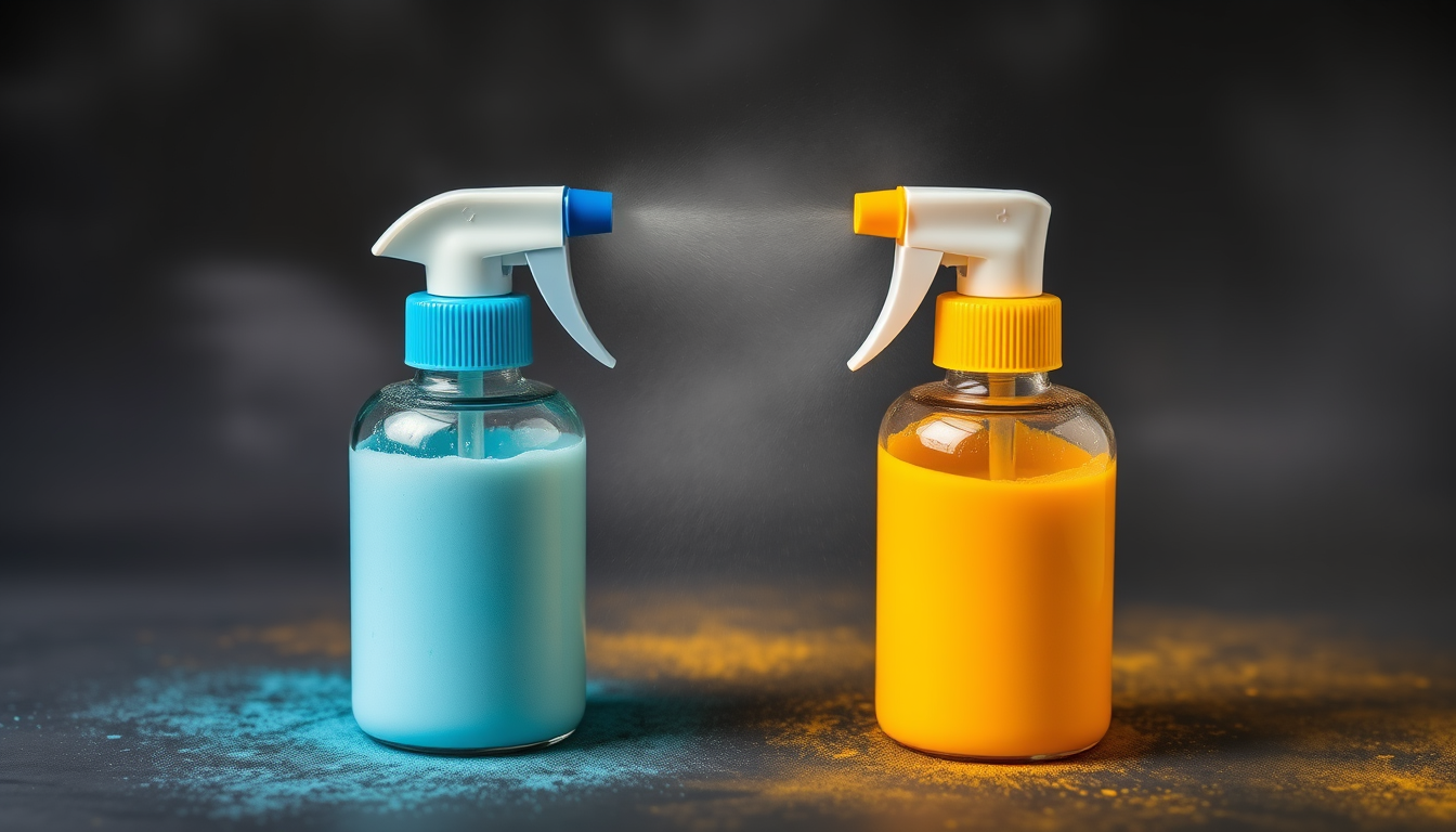 Main art studio: Zwei Farbeimer die unterschiedliche Farben gegeneinander spritzen.