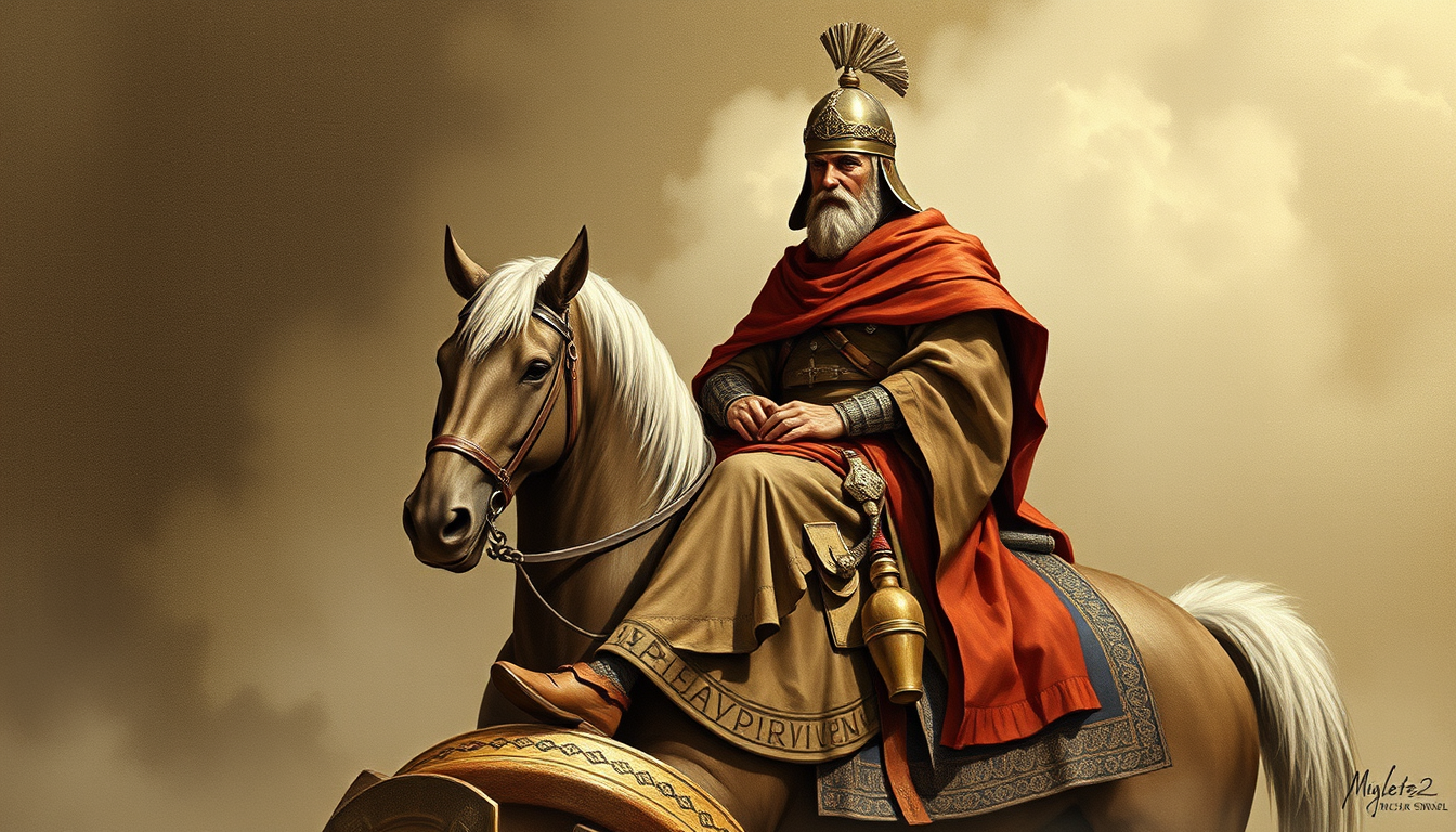 Main art studio: mithyc mmo type general sitting on a medieval trhone