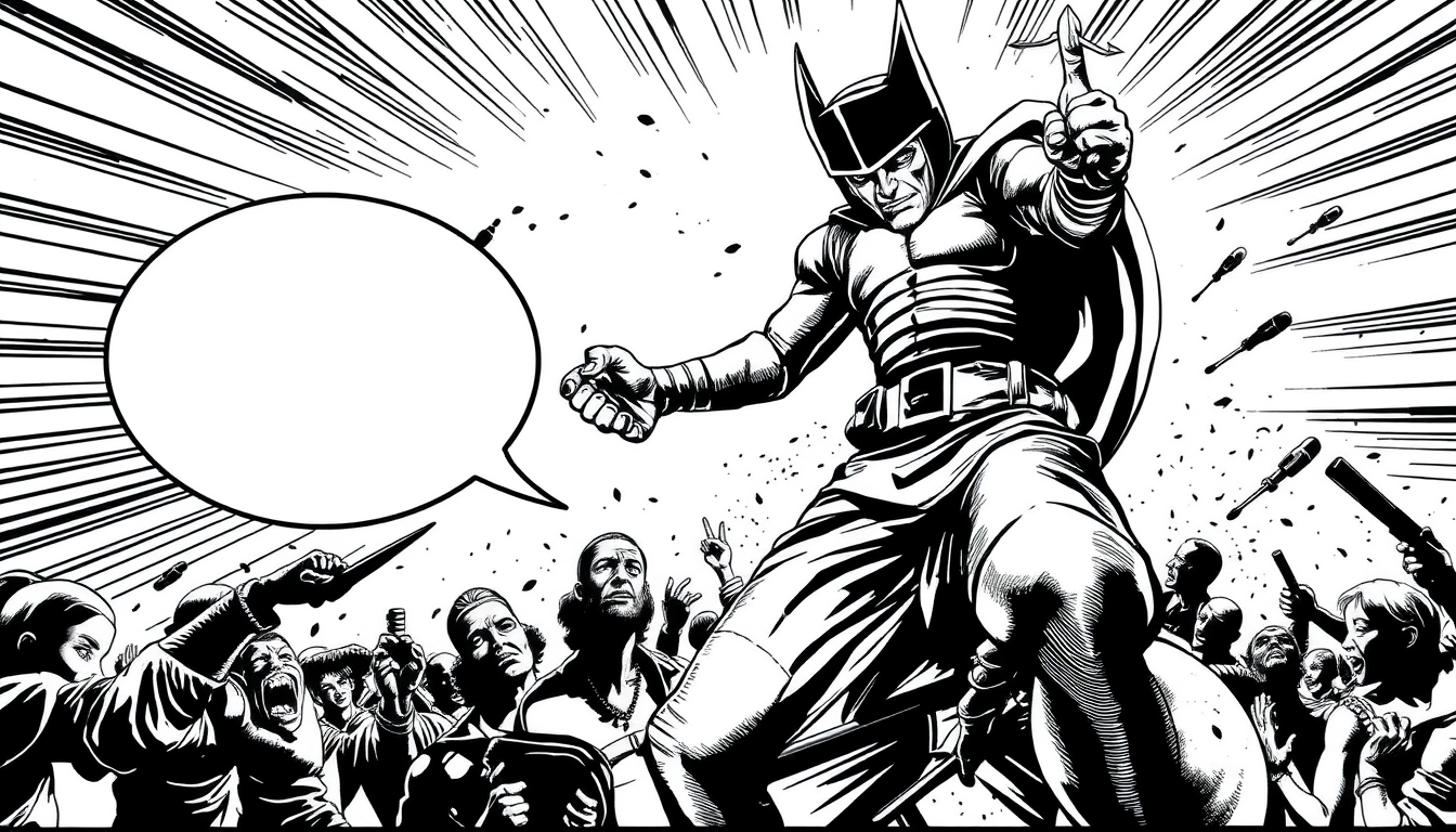 AI Comic idea created from the prompt: comic panel, bold inks, halftone shading, speech-bubble ready composition, EL ARCA DE NOÉ , dynamic comic illustration, action-pose framing