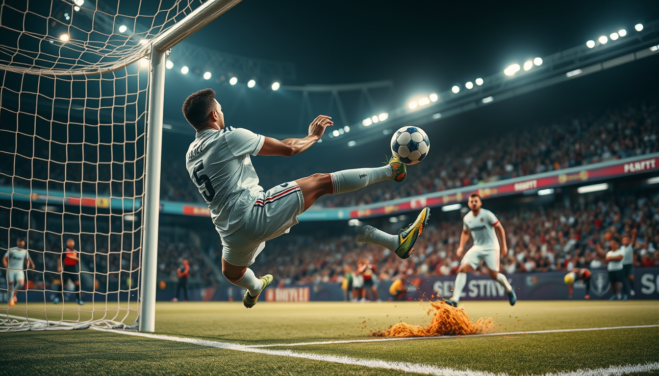 Main art studio: crie uma imagem de um jogador de futebol batendo o penalti no jogo