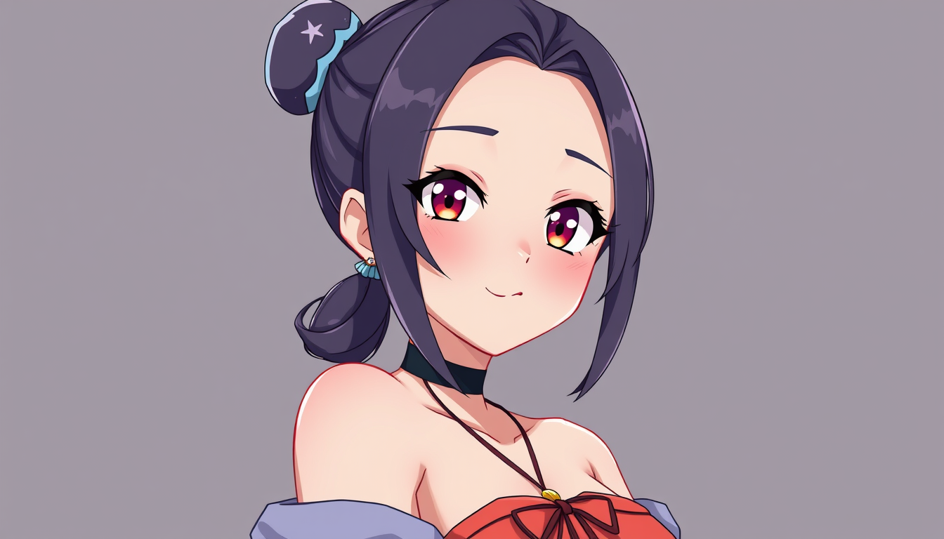 VTuber Avatar idea created from the prompt: vtuber avatar, anime style bust, expressive eyes, streaming overlay ready, شعر البنفسجي والاسود , clean vtuber character art