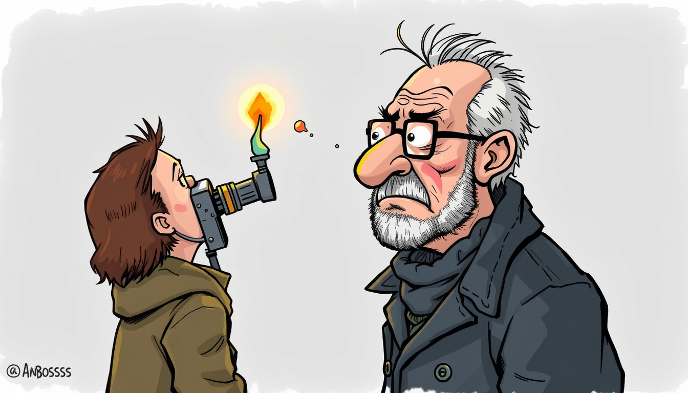 Main art studio: karikatur darstellung von mensch er von amboss erdrückt wird