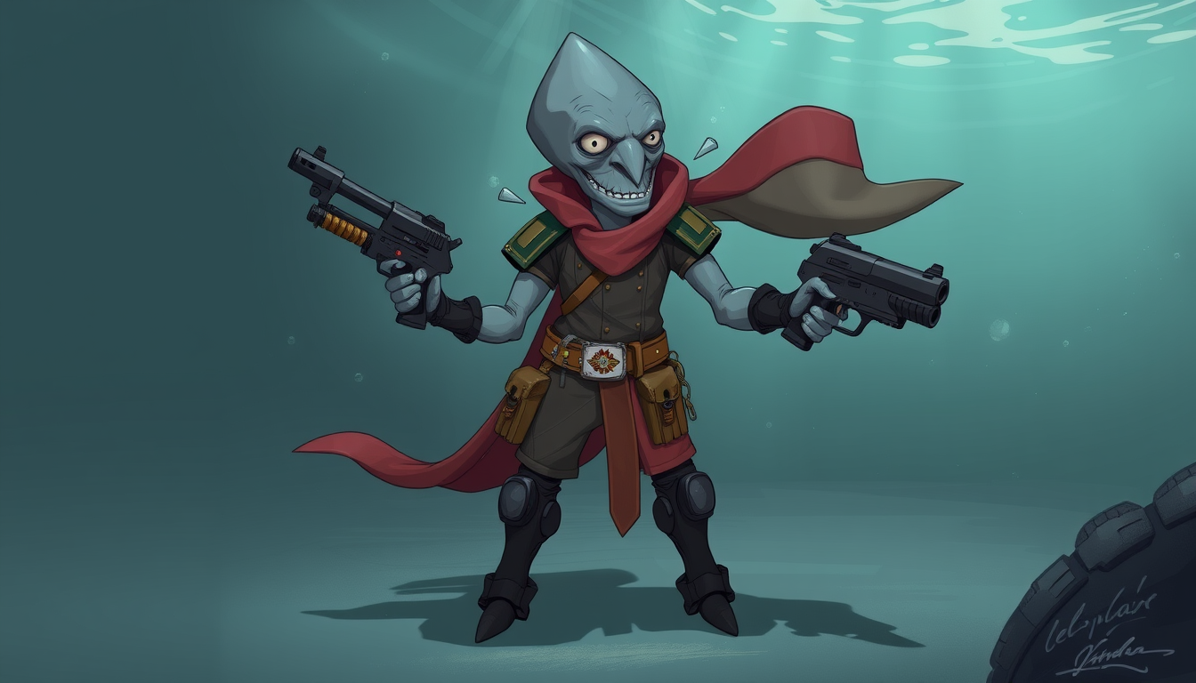 Characters idea: original character design, detailed outfit and accessories, expressive personality, 14 year old, called Mr squid, hes half squid and half man, hes goo