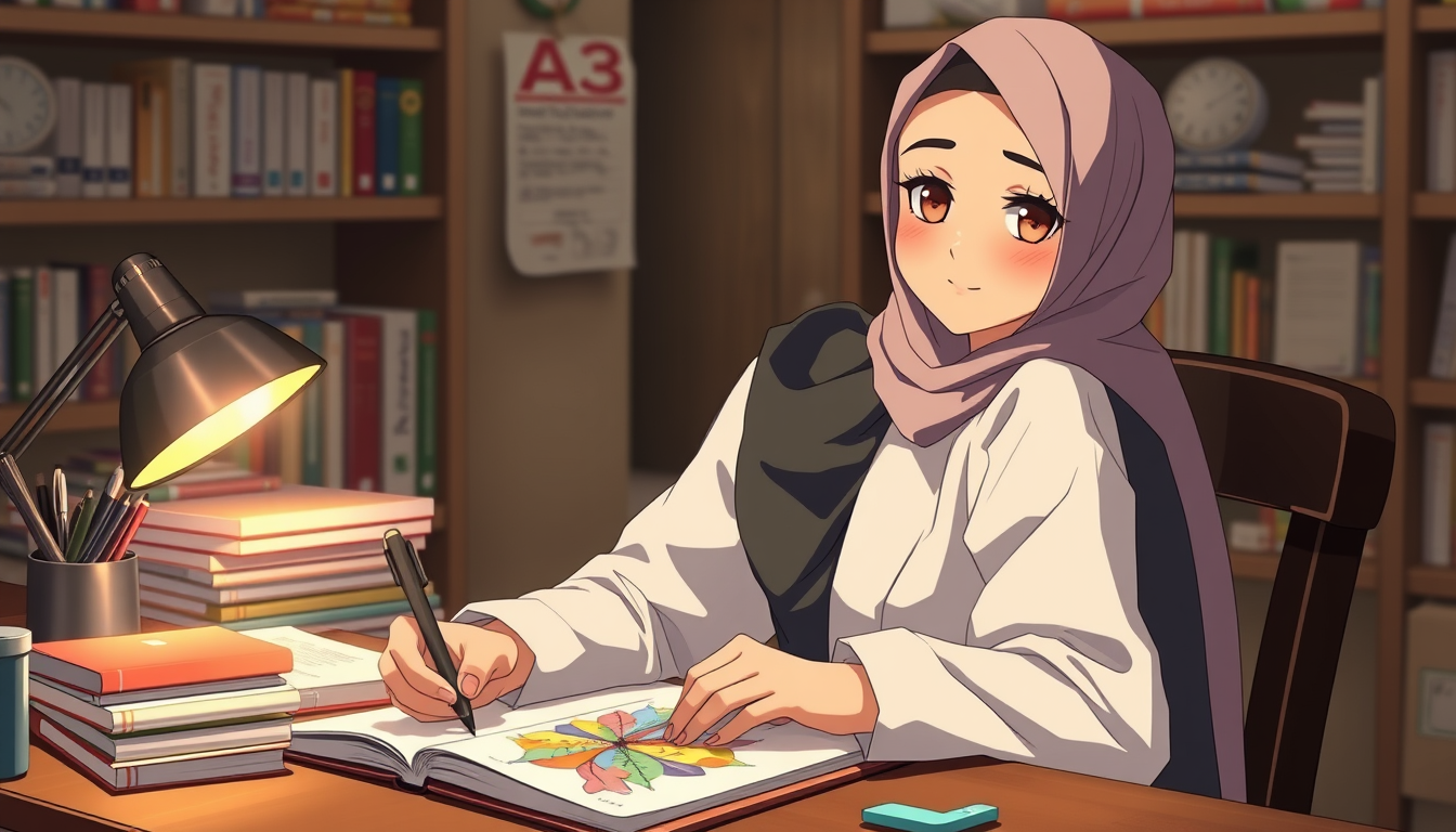 Anime idea: anime style, vibrant colors, expressive eyes, A beautiful cinematic anime-style Arab woman, 21 years old, fair skin, warm brown eyes, beautiful gentle