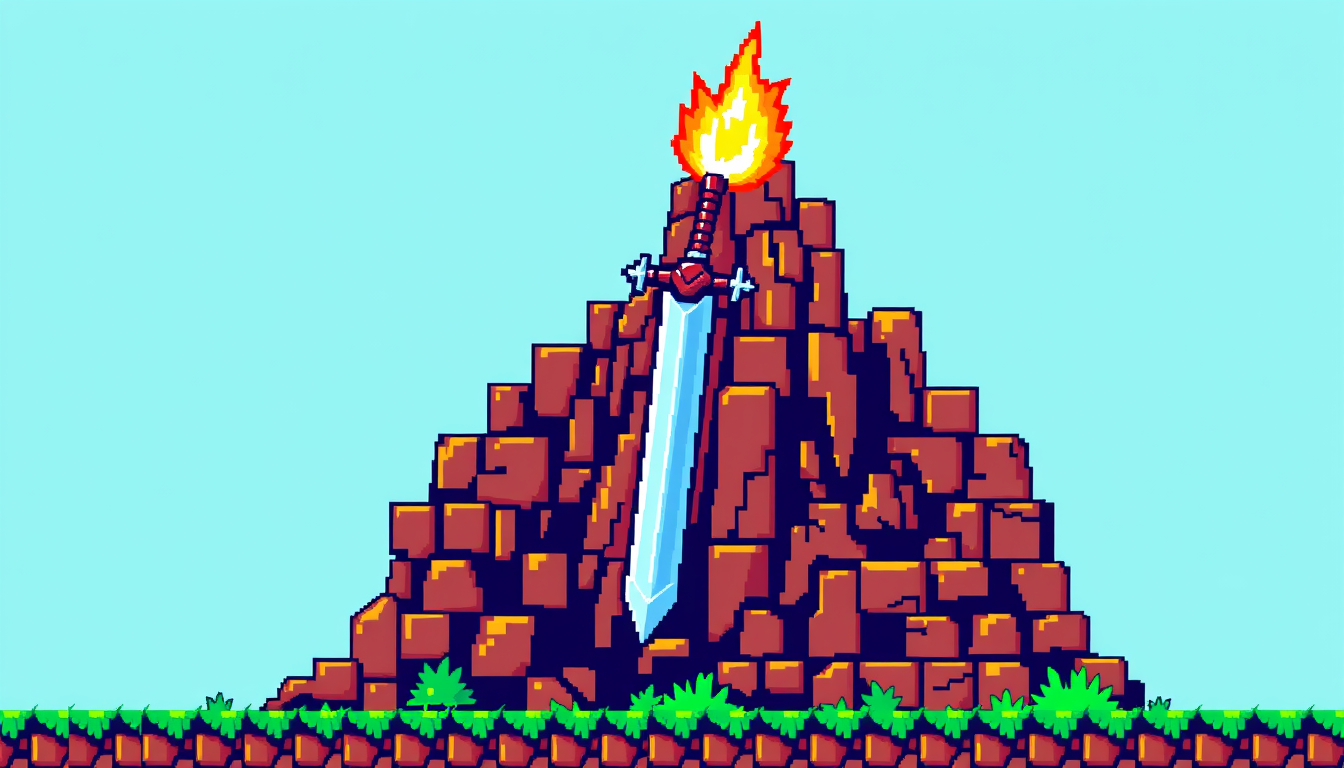 Sprites idea: pixel art game sprite, clean pixel grid, retro 16-bit palette, Sword com Fogo e Gelo juntas , game-ready sprite sheet