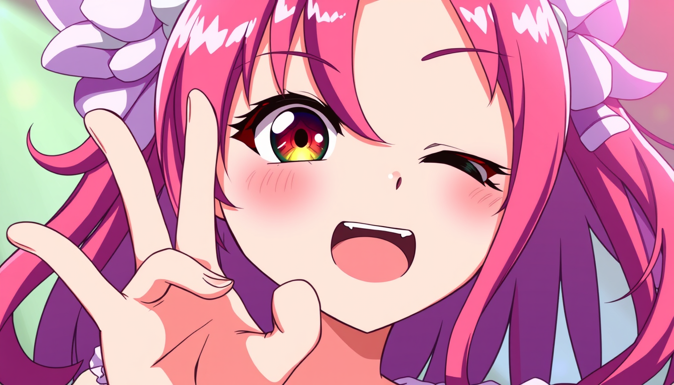 Anime idea created from the prompt: anime style, vibrant colors, expressive eyes, chisa is flipping you off , detailed anime illustration