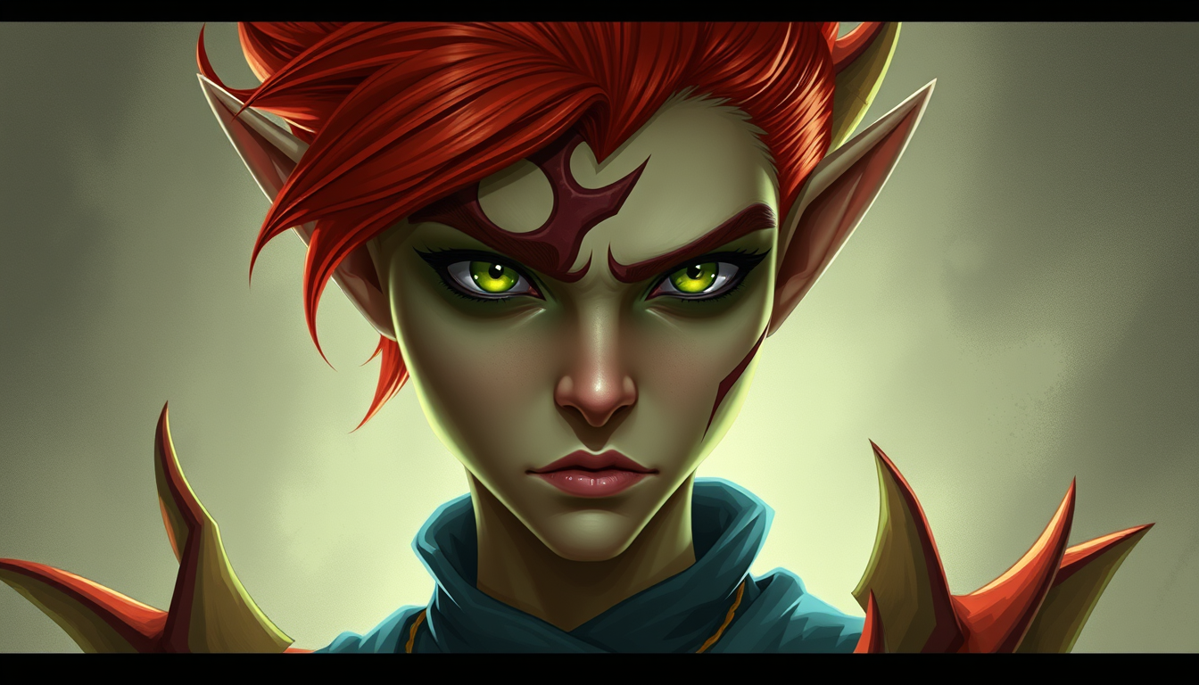 Main art studio: Un personaje de dnd. Un medio elfo medio humano de ojos verdes y melena rubia larga. En la parte derecha de la cara tiene una gran cicatriz y oe falta