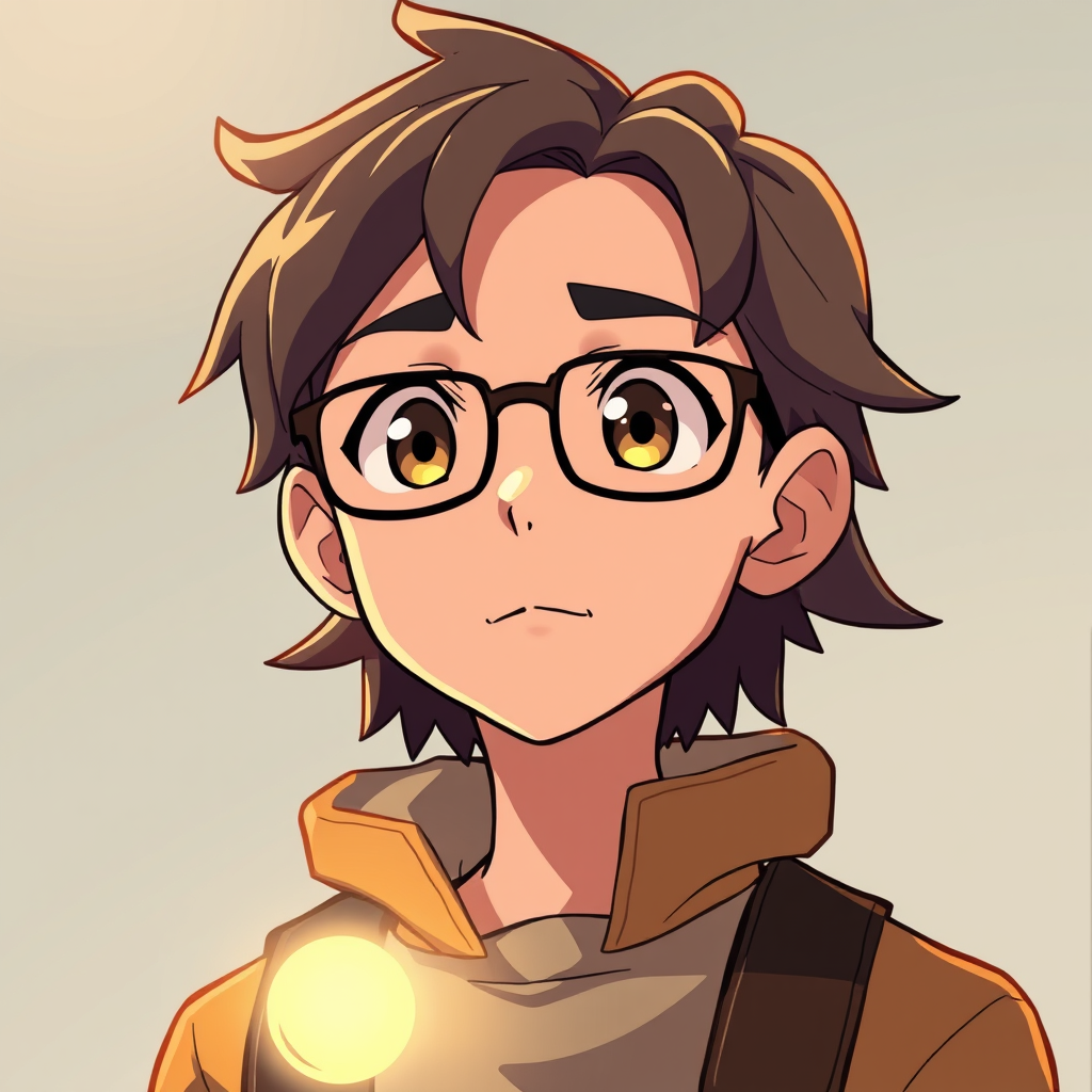 Main art studio: anime portrait of a young inventor, expressive eyes, soft lighting