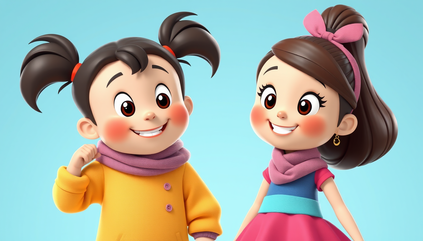 Characters idea: an original character defined by silhouette, role, outfit, palette, and expression, deliberate composition, Cute boy and girl siblings, 3D cartoon sty