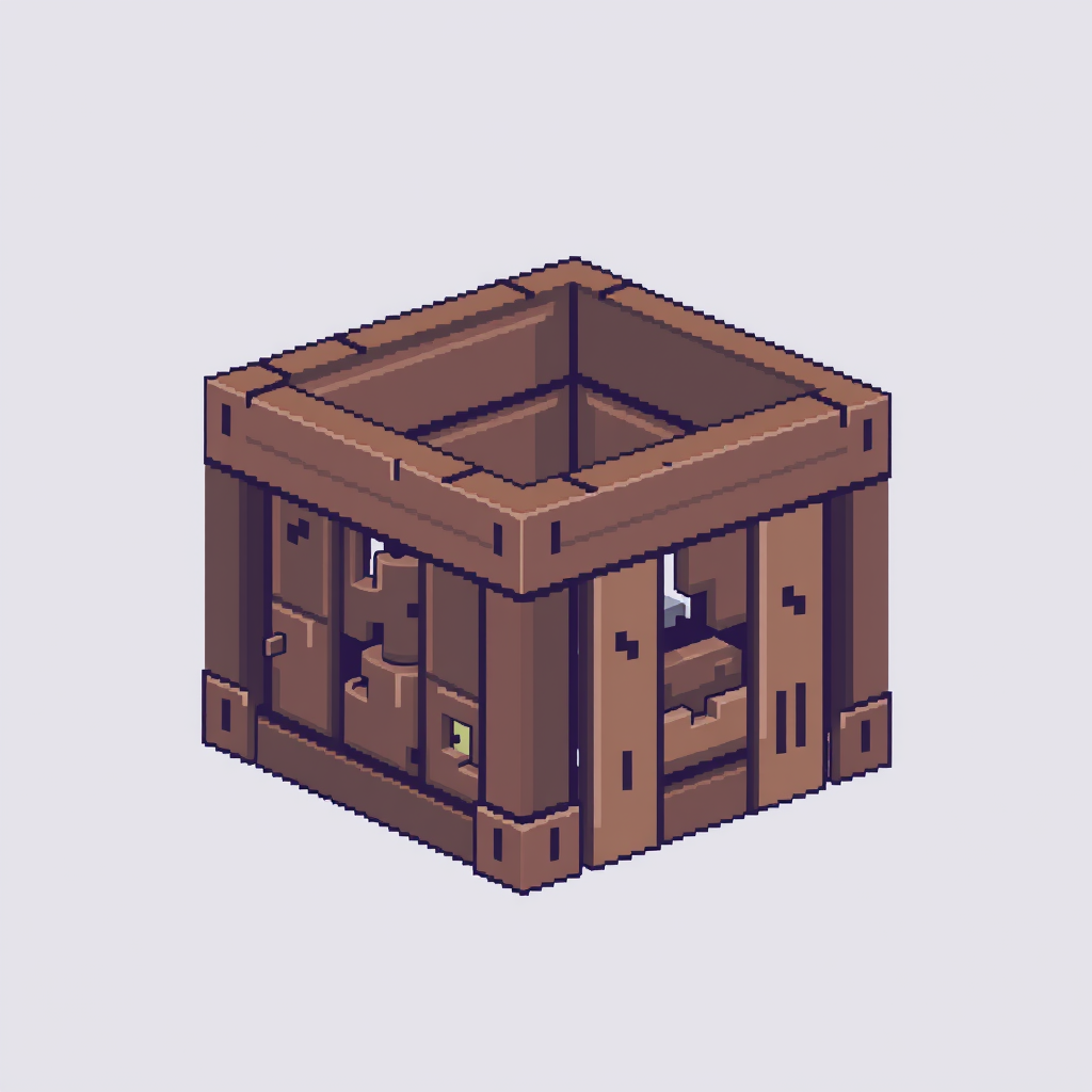 Pixel Art idea created from the prompt: pixel art, 32-bit retro style, limited color palette, clear readable design, a 16x16 pixel art asset for a crate in minecraft texture on all