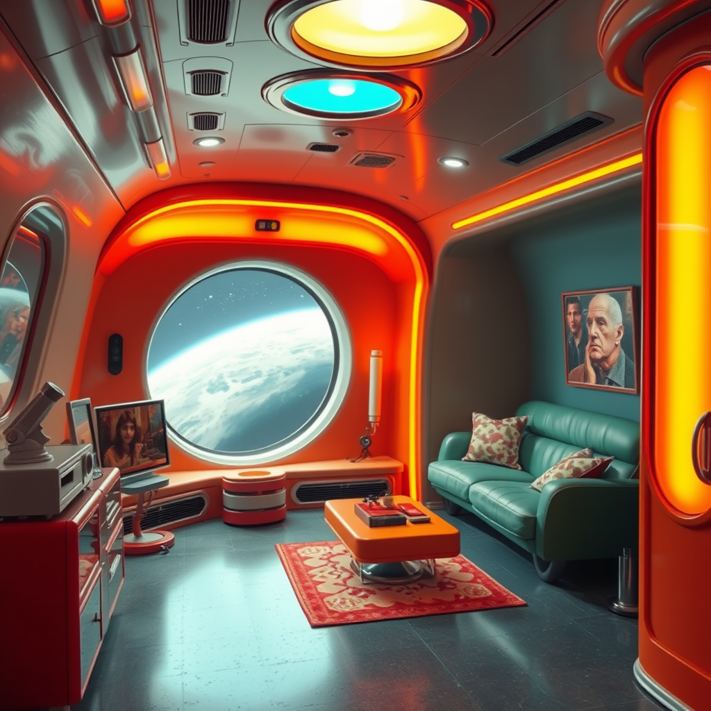 Main art studio: retro spaceship interior, home base, base