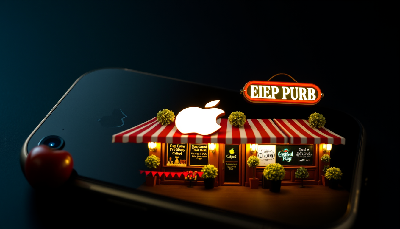 Main art studio: une image d'iPhone avec des décors apple comme une pub pour apple