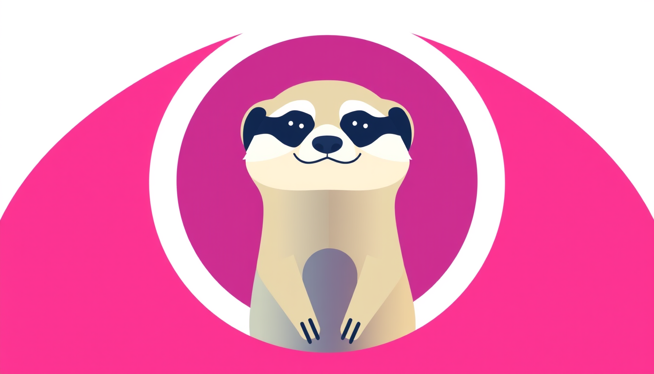 Main art studio: A minimalist vector meerkat character, simple geometric forms, flat colors, soft gradients, rounded shapes, expressive eyes, clean and modern infograp