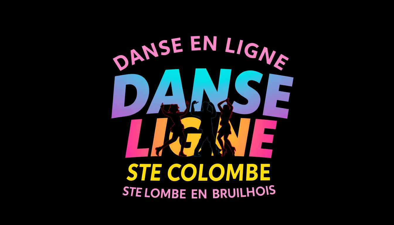 AI Art prompt example created from the prompt: Logo dynamique coloré pour un club de danse en ligne, destiné au dos d’un tee-shirt noir. Texte exact : « DANSE EN LIGNE » en haut, en grand
