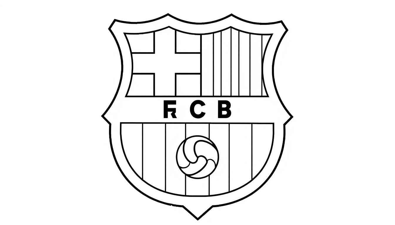 AI Coloring Page idea created from the prompt: black-and-white coloring page, bold clean outlines, large enclosed areas, no shading, dessin du logo du fc barcelone avec étape , printable 
