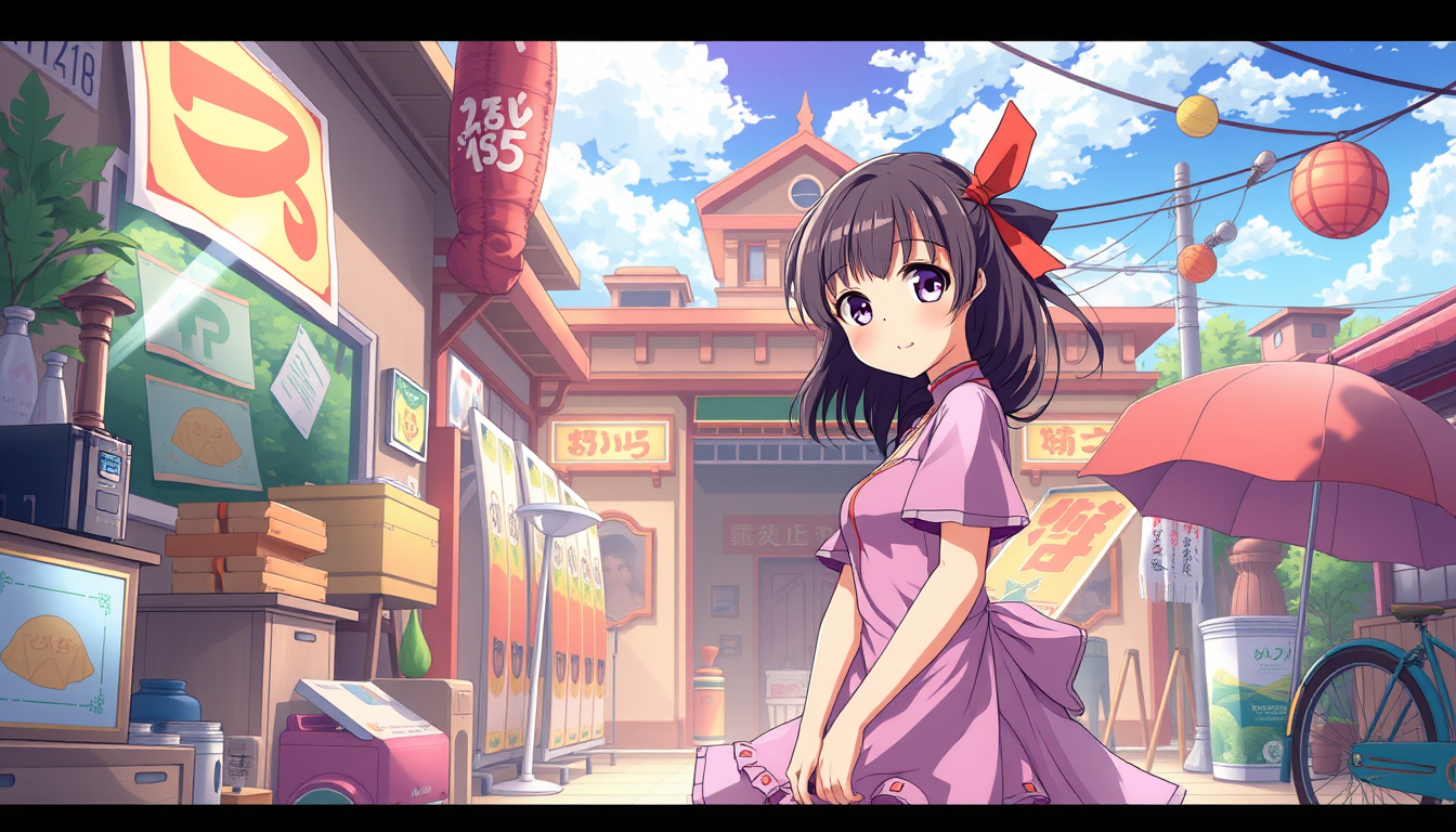Random Anime idea: random anime scene, varied subject, anime style, vibrant colors, A hot Korean girl, mid-16, wears a dress , surprise composition, anime illustration