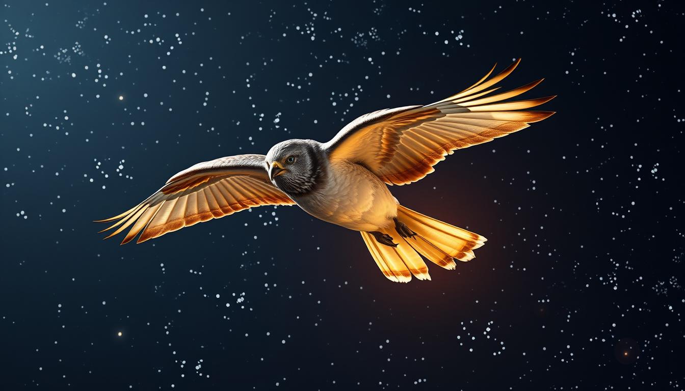 Main art studio: Un nano, un uccello antropomorfo e un furetto a bordo di uno Zepp Elene volante sotto un cielo stellato