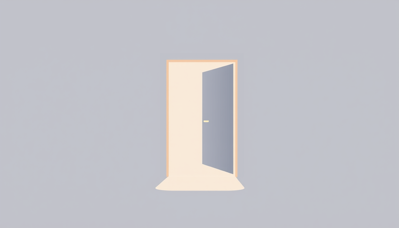 Icon idea created from the prompt: app icon, clean minimal symbol, bold simple shape, flat design, piktogramm- geheimnisvoll und mysteriös- eine halb geöffnete schlichte tür i