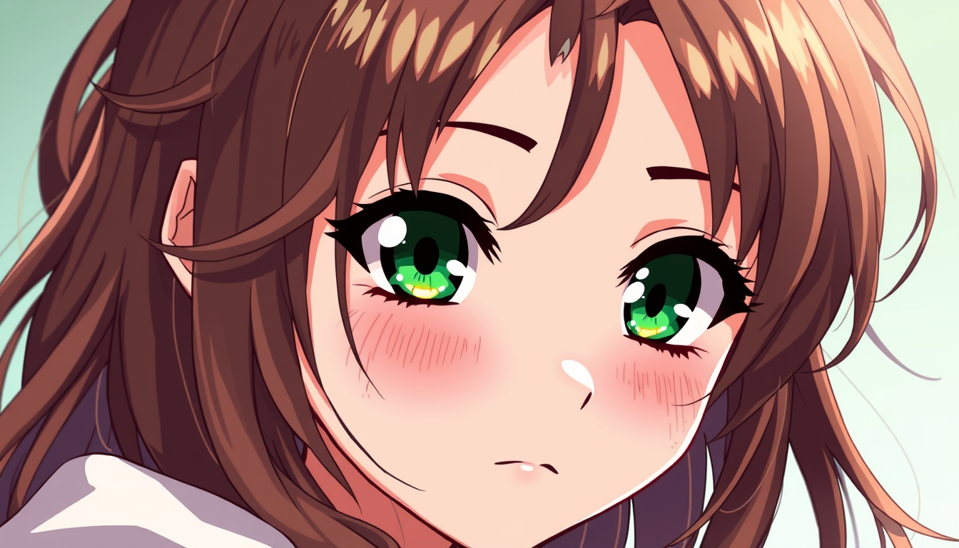 Anime idea: anime style, vibrant colors, expressive eyes, Can u make me a girl whith Brown hair whith blonde highlights and green eyes and a little bit of freckle