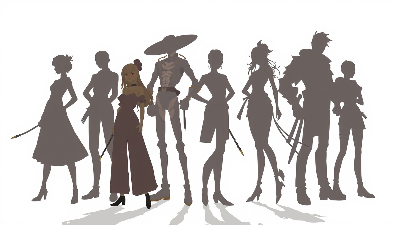 Characters idea: an original character defined by silhouette, role, outfit, palette, and expression, deliberate composition, ם , polished image, coherent details, clea