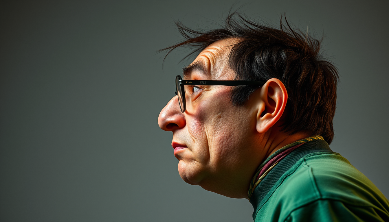 Main art studio: Make a ugly unatractive nerd chud fat side profile