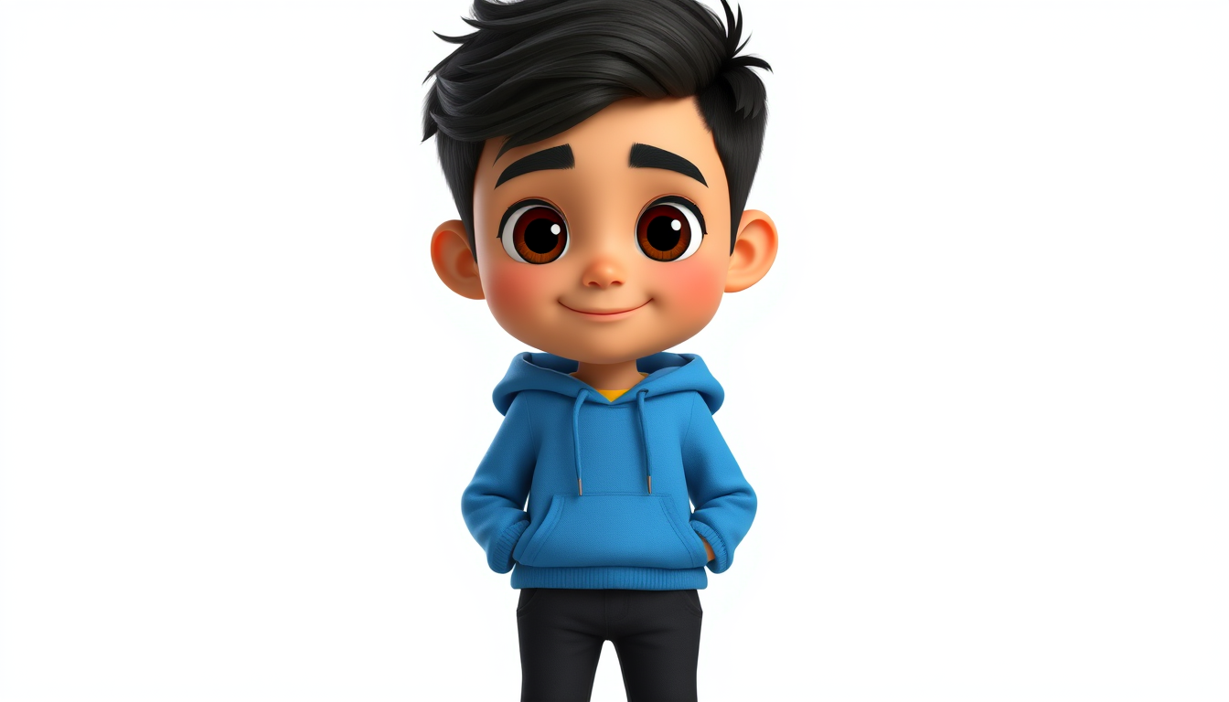 Characters idea: an original character defined by silhouette, role, outfit, palette, and expression, deliberate composition, Cute 12-year-old Pakistani boy, main hero,