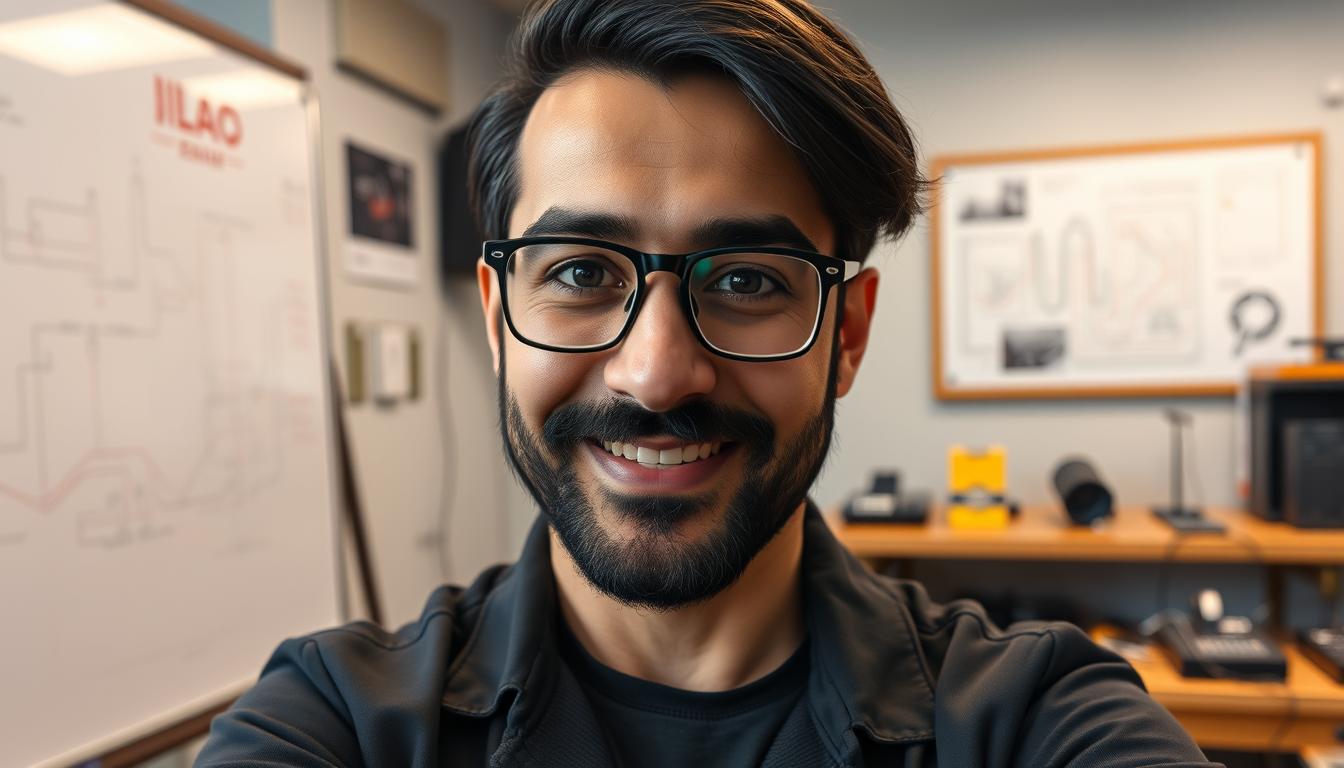 Main art studio: Create a handsome, charismatic Iranian man around 40, loosely inspired by the reference photo but clearly NOT the same person. Change facial features
