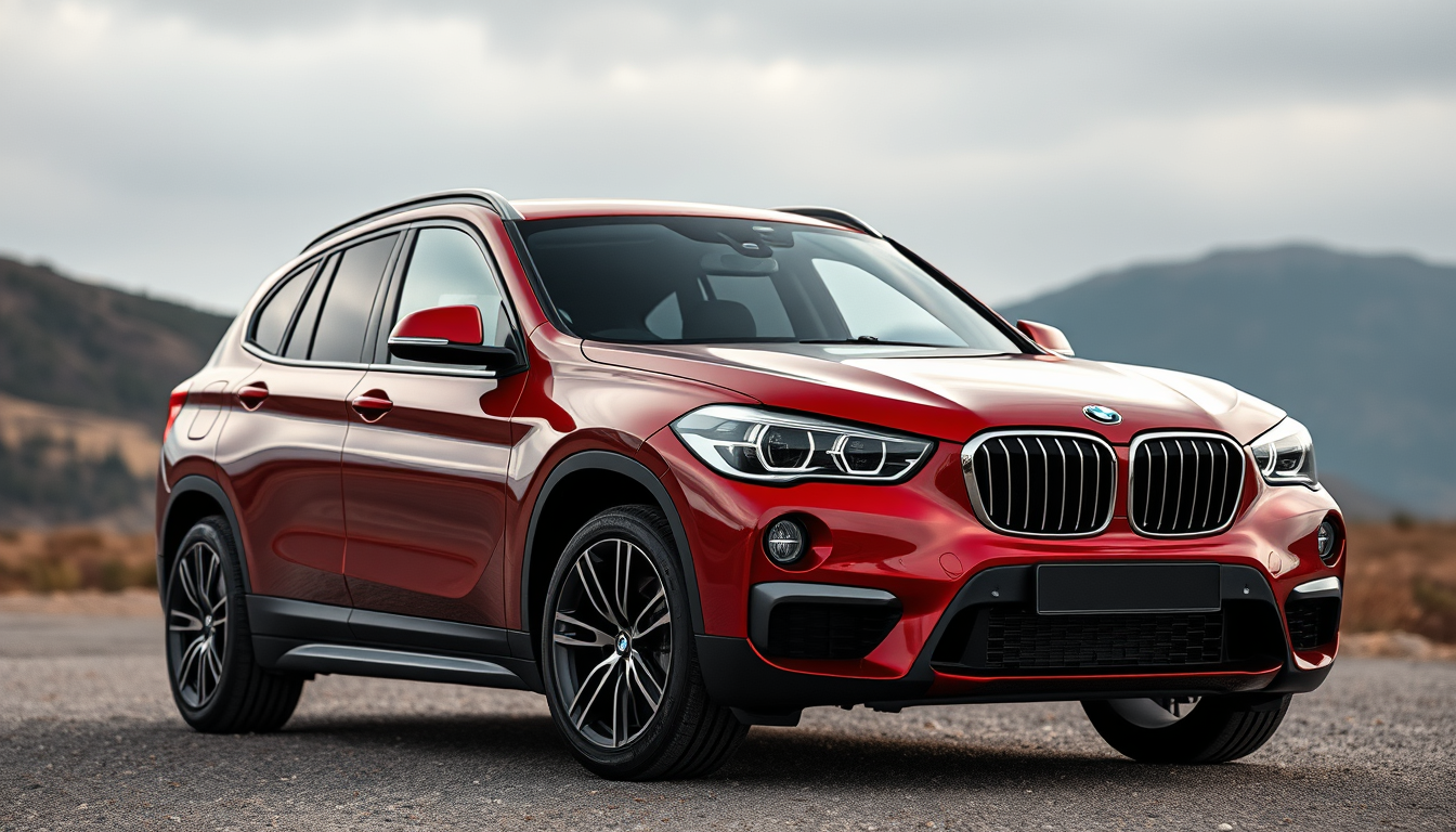 Realistic Images idea: photorealistic generated image, natural materials and skin texture, physically plausible lighting, create bmw x1 modify car red and black mix wallpape