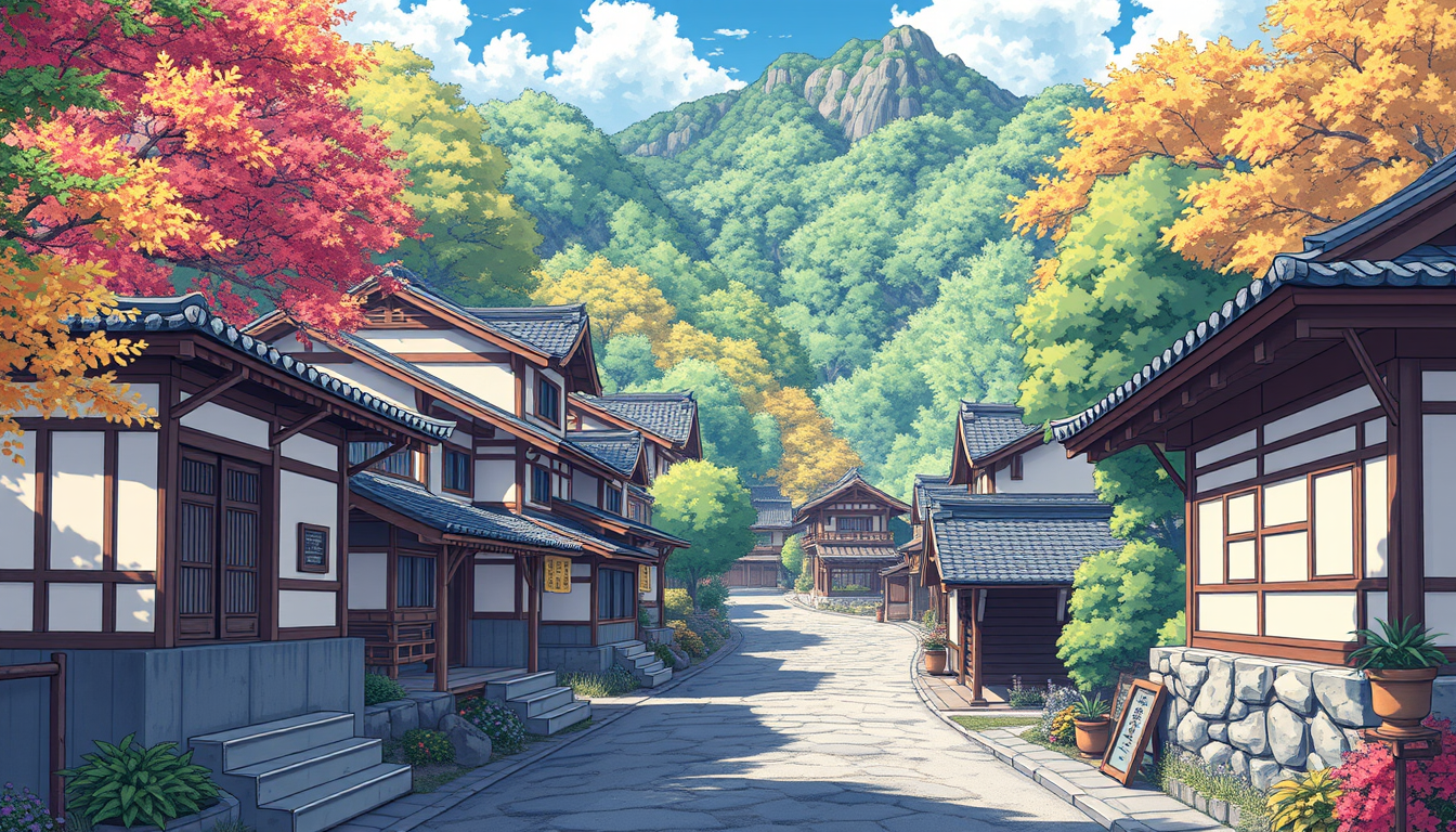 Main art studio: A Japanese village drawn in anime style