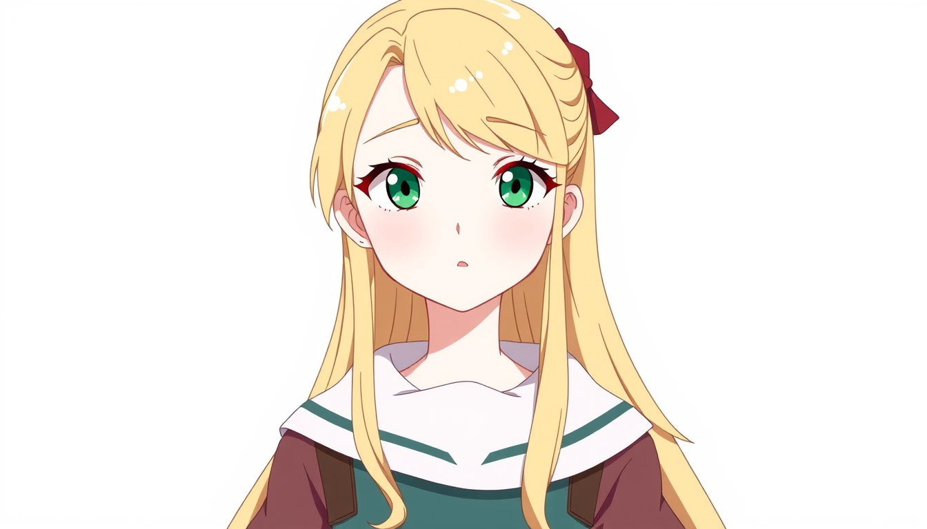 Characters idea: an original character defined by silhouette, role, outfit, palette, and expression, deliberate composition, A girl with long blonde hair and white ski