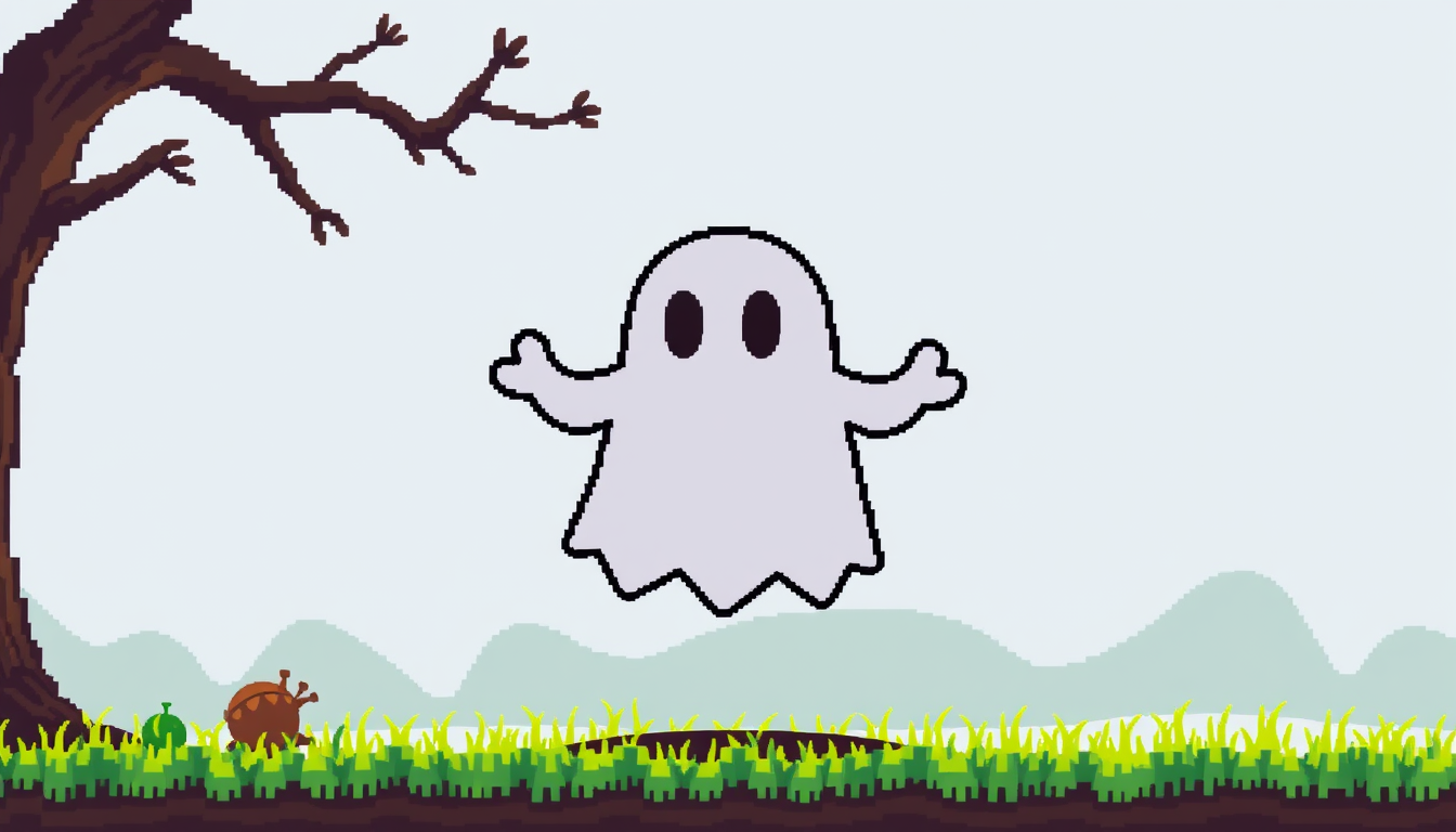 Sprites idea: a single readable game sprite with a controlled silhouette, palette, scale, and viewing angle, deliberate composition, a sprite sheet of an ghost , po