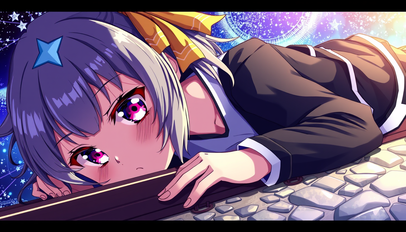 Anime idea: anime style, vibrant colors, expressive eyes, march 7th form honkia star rail laying down , detailed anime illustration