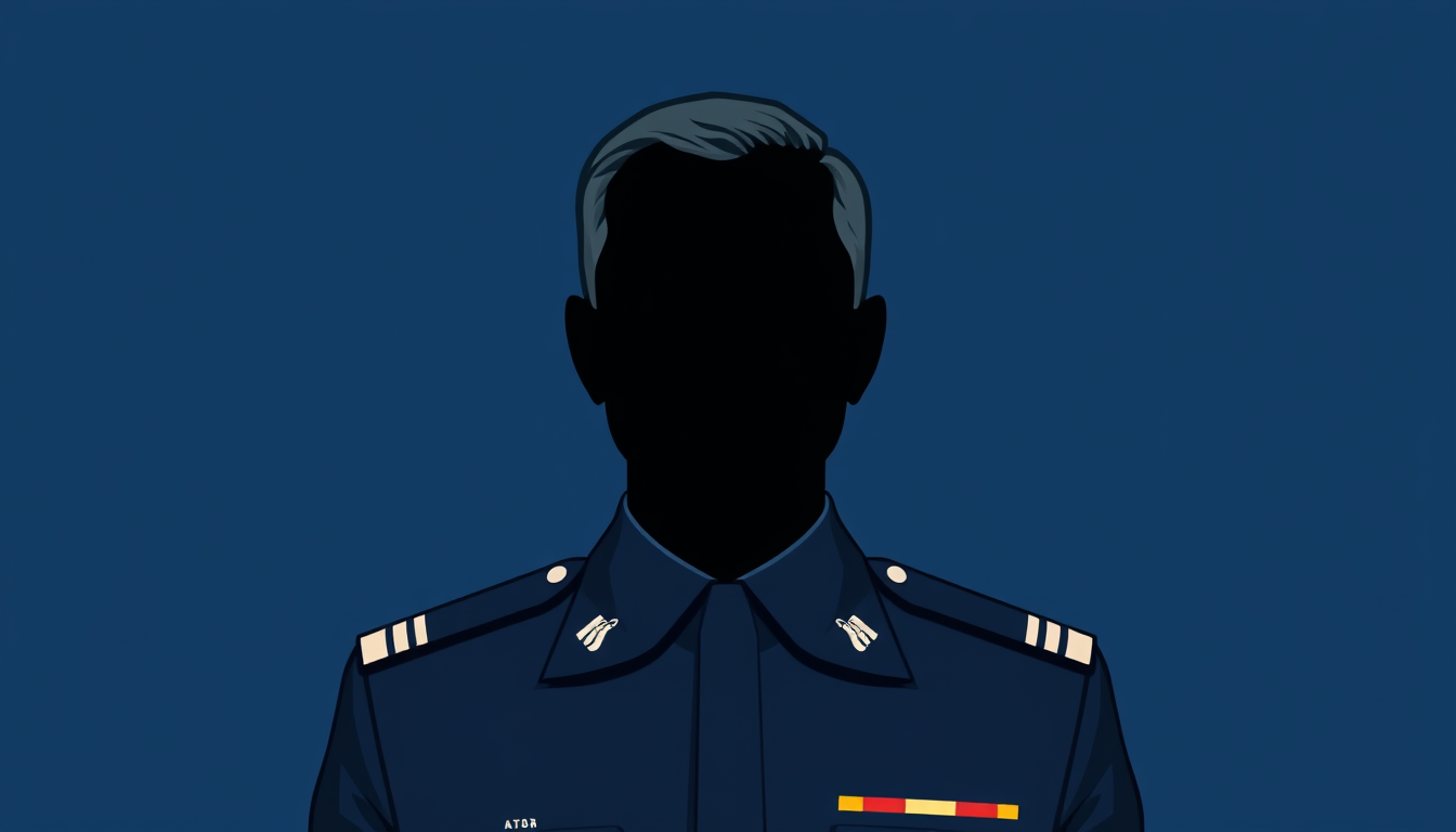Main art studio: Mysterious symbolic political avatar, faceless blank head silhouette, formal military uniform with a high collar and shoulder insignia, head and shoul
