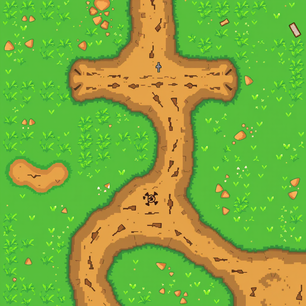 Pixel Art idea: pixel art, 32x32 sprite scale, limited palette, retro 16-bit game art, Professional RPG Maker MZ outdoor tileset, strict 32x32 pixel grid. High-qualit