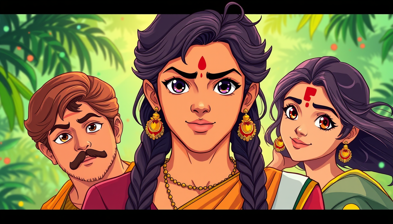 Anime idea: anime style, vibrant colors, expressive eyes, Cinema Snehadhil Oorey Onnai Vazhunnu... - for this line make a perfect kerala based image kerala backsg