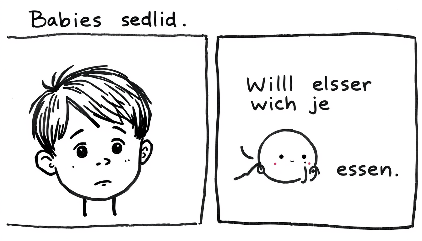 AI Art prompt example created from the prompt: 2-panel hand-drawn comic, simple black ink doodle style. Close-up of a cute, innocent 4-year-old boy, head and shoulders only, white backgro