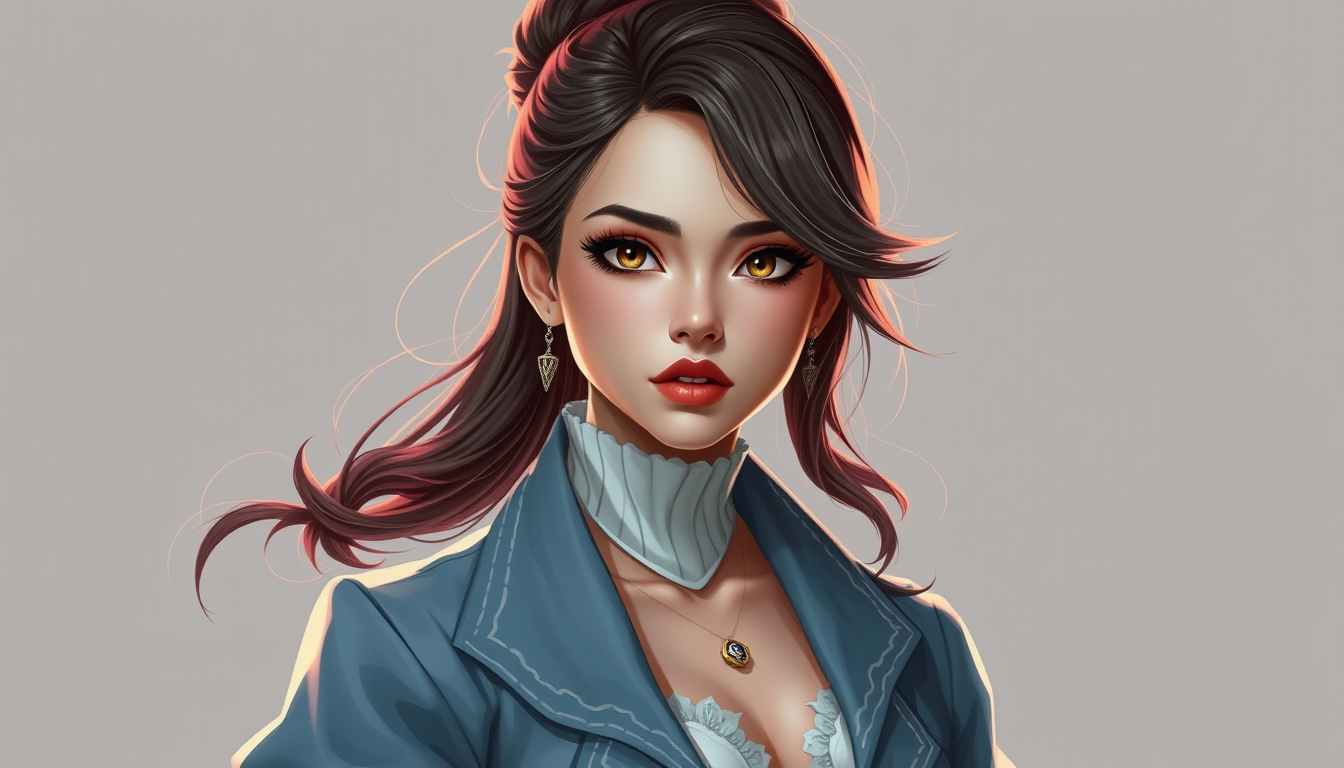 Characters idea: an original character defined by silhouette, role, outfit, palette, and expression, deliberate composition, Голая девушка с большими сиськами , polish