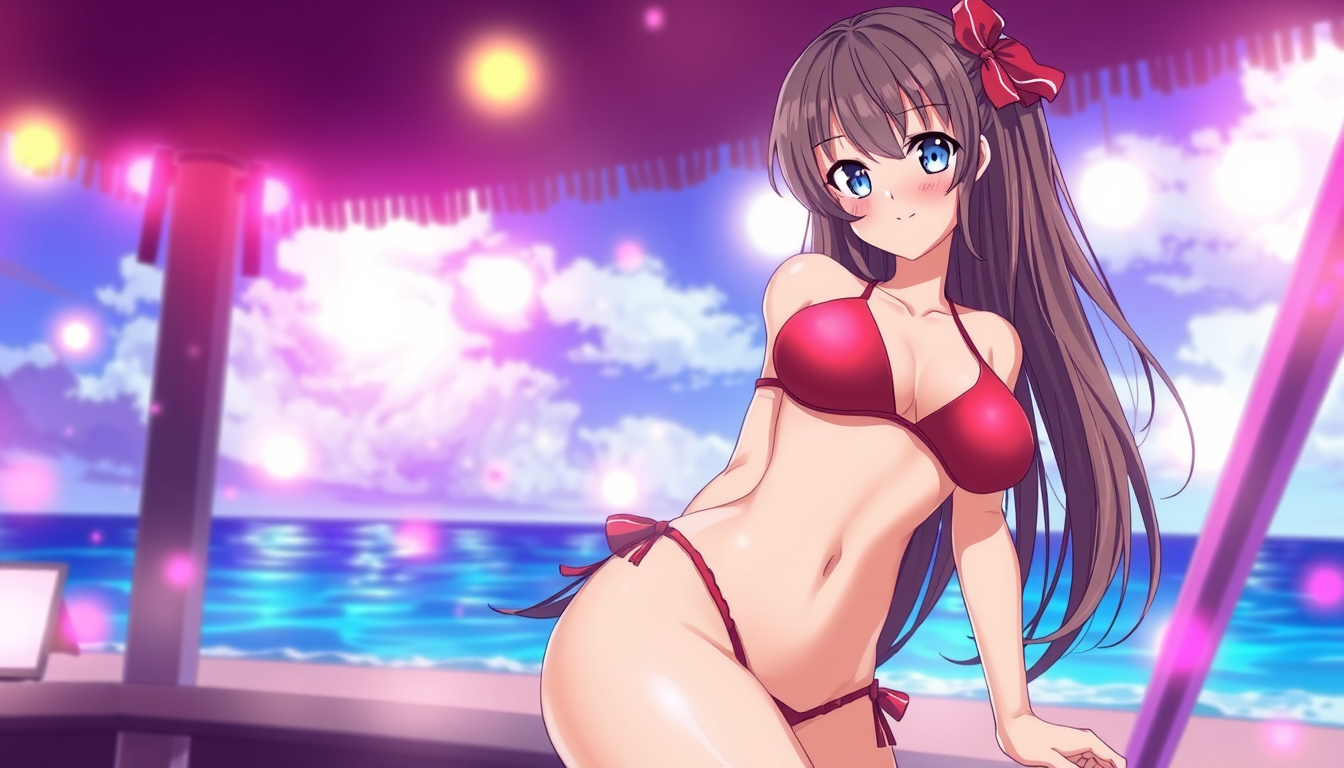 Anime idea: anime style, vibrant colors, expressive eyes, an realität erotical anime waifu full body picture in bikini , detailed anime illustration