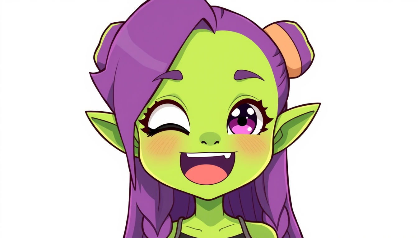 VTuber idea: vtuber avatar character, anime style, expressive face, streaming-ready design, a little green alien girl with her hair up in half up half down pigtail