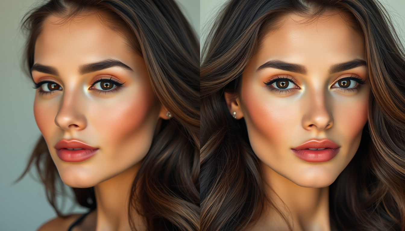 Main art studio: Beautiful Mediterranean-looking woman in her late 20s, oval-shaped face, refined feminine features, expressive almond-shaped brown eyes, naturally ful