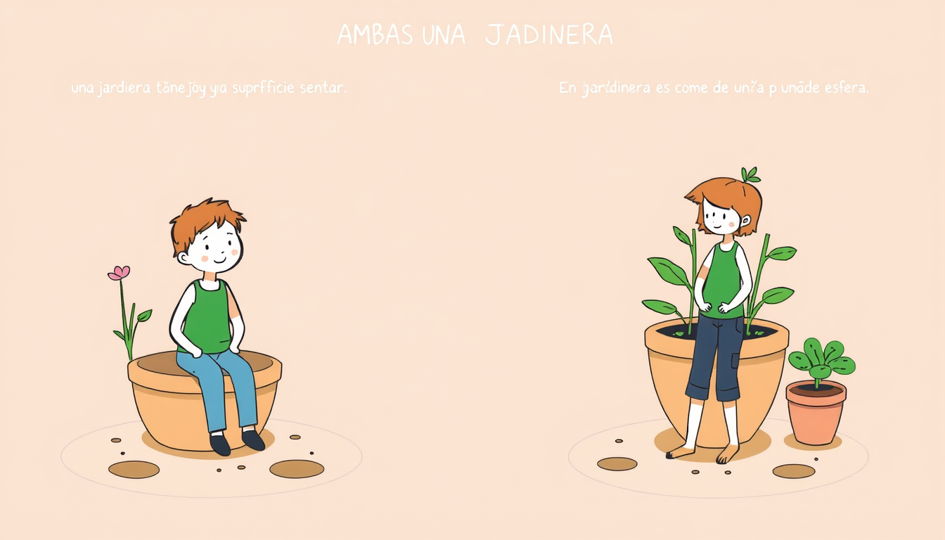 Main art studio: Crea dos ilustraciones separadas AMBAS DE UNA JADINERA una jardinera tiene una superficie plana y una persona se puede sentar. En la otra la jardinera