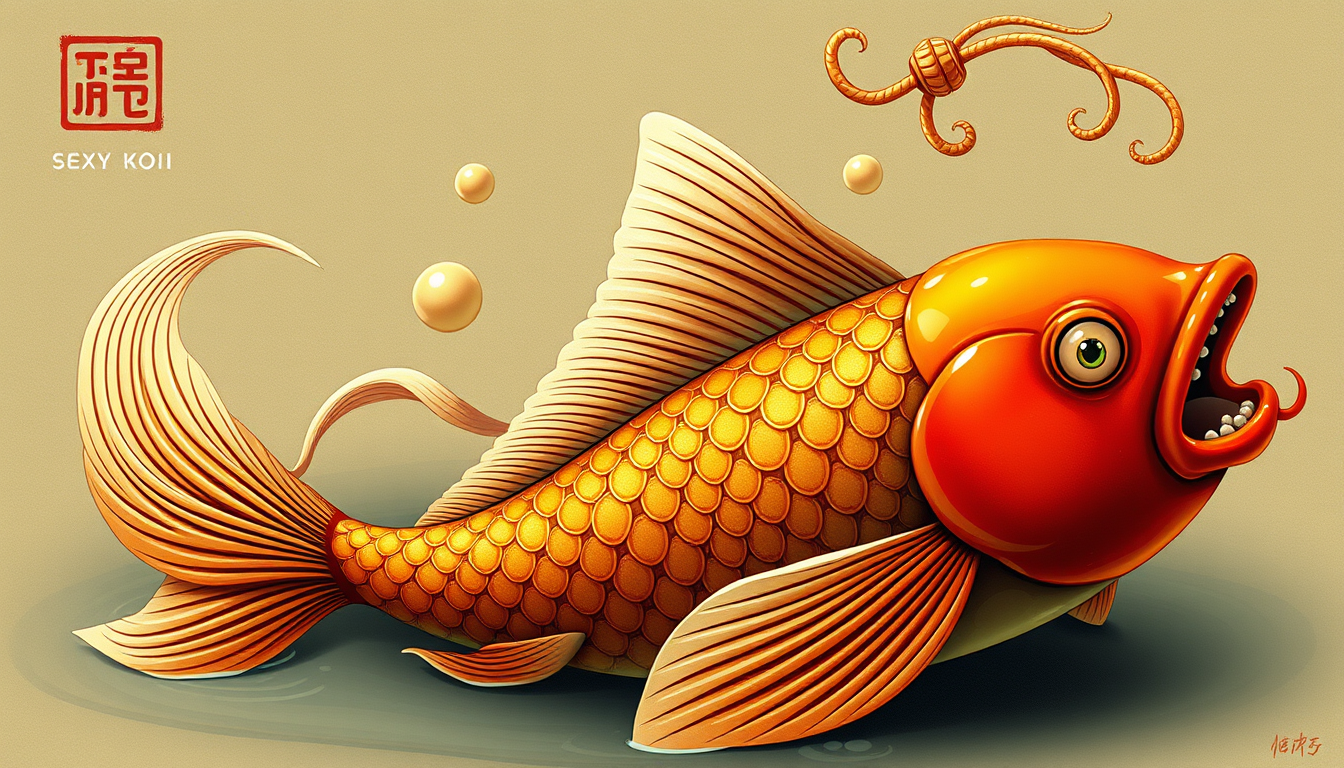 Main art studio: Sexy Koi drunyen kun fu master fish with drinking gourd sitting upright not fat