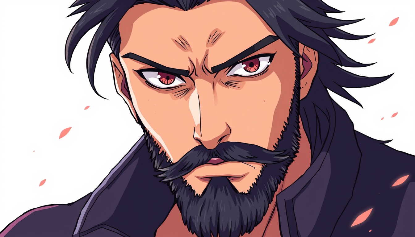 Anime idea: anime style, vibrant colors, expressive eyes, Un homme guerrier américain cheveux vieux noir robuste , detailed anime illustration