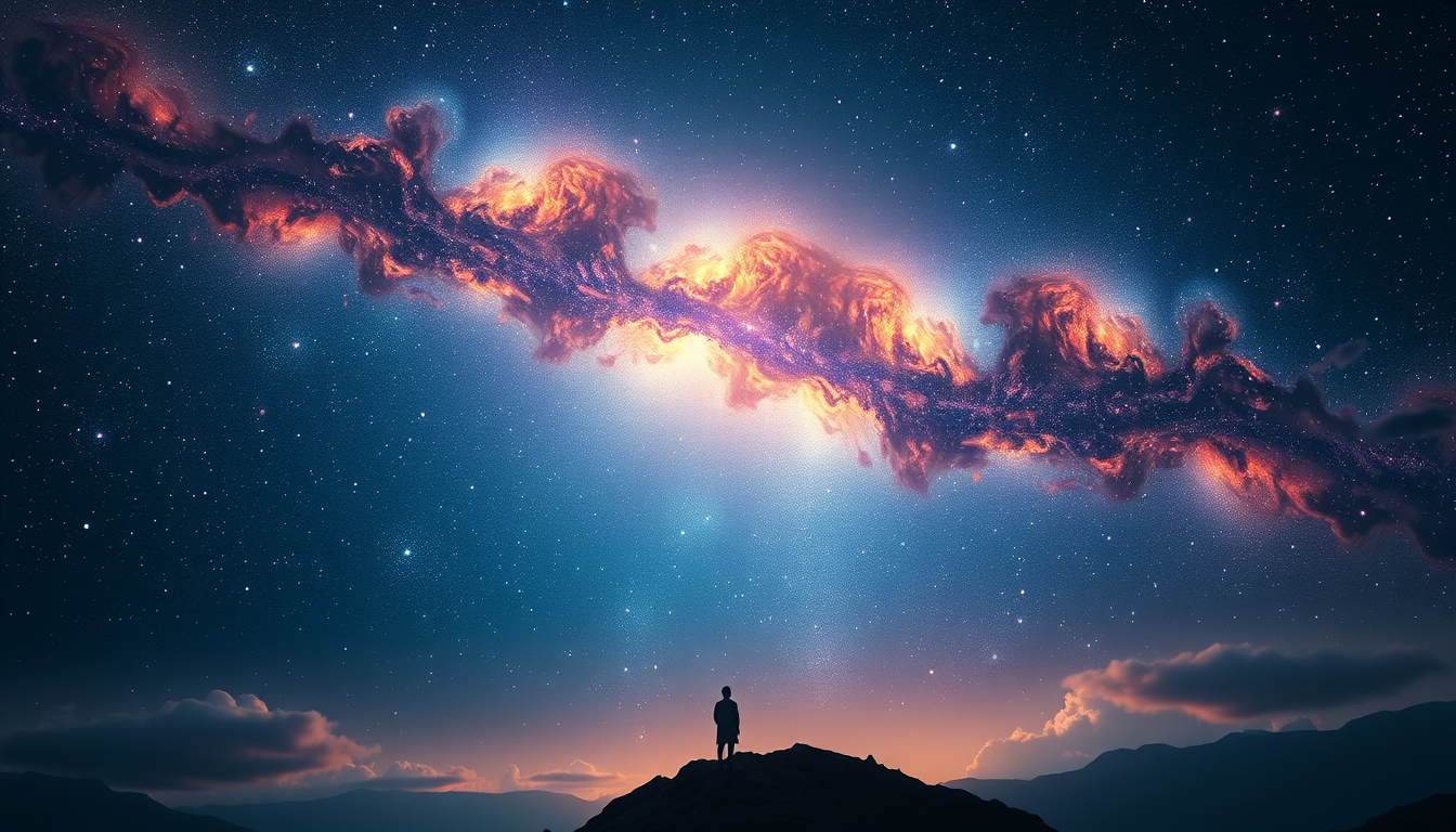 Main art studio: A breathtaking Islamic cinematic scene of a vast universe beneath a magnificent night sky filled with countless stars, galaxies and glowing celestial